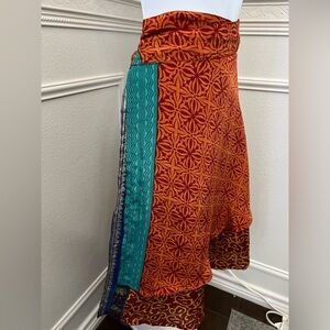 Reversible 100% Silk Wrap Skirt India Boho Festival Print S/M